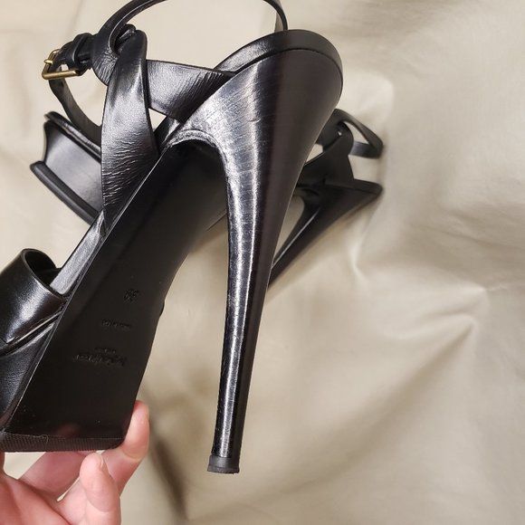 👠HOST PICK👠 SAINT LAURENT Tribute Platform Sandals in Smooth Black Leather - Picture 7 of 12